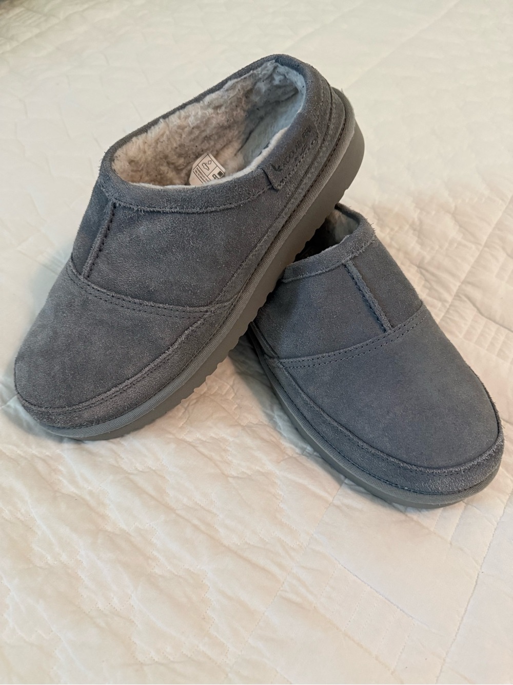 UGG Grey Suede Shearling-Lined Clog Slippers
